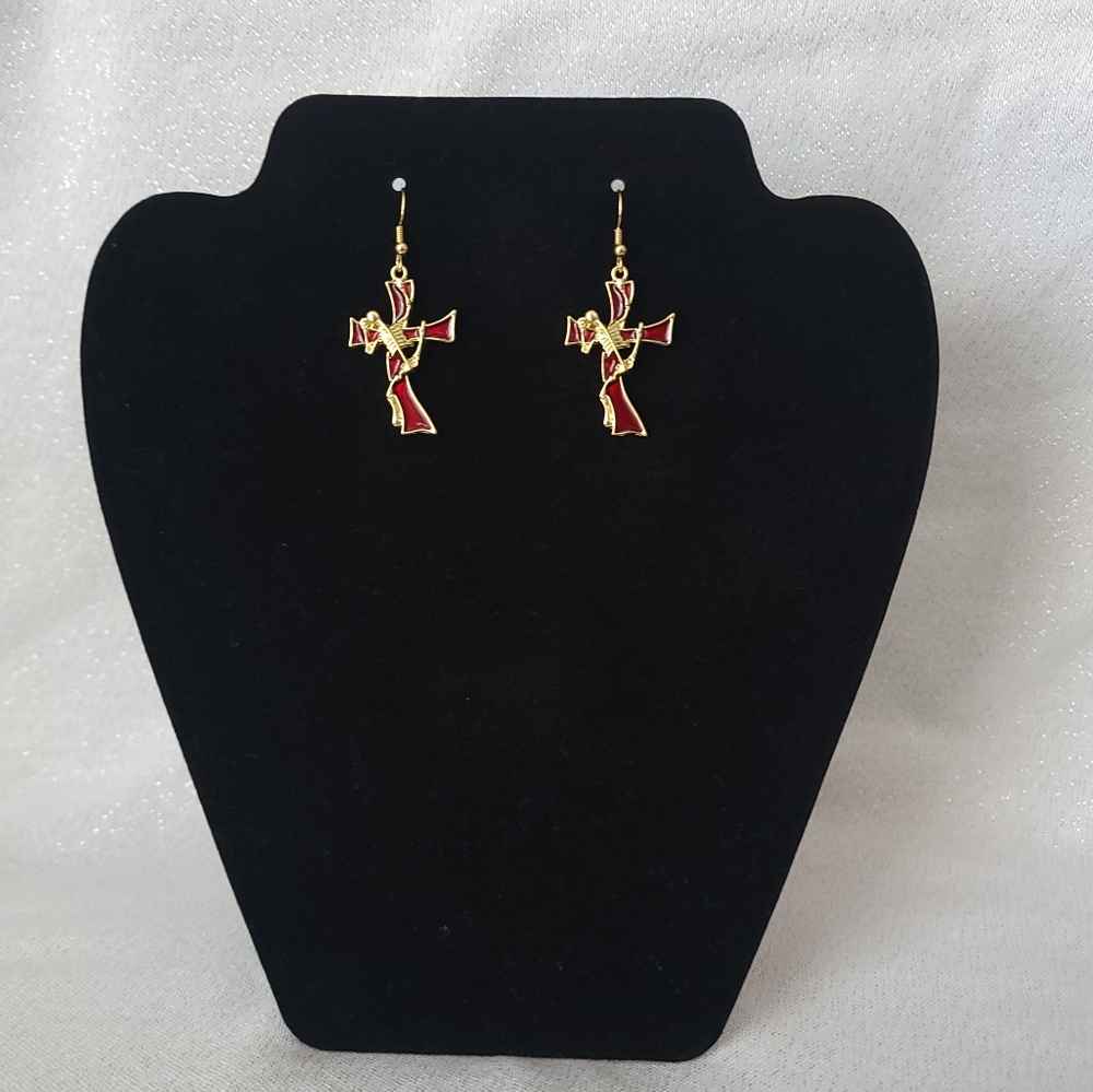 18K Gold Plated Skeleton Enamel Cross Earrings